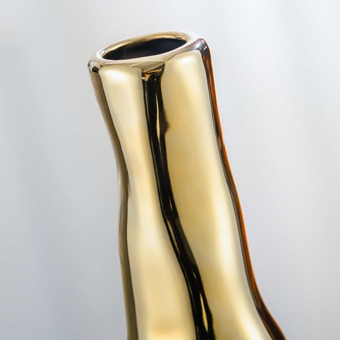 Yundu Gold with Black Vase Set of 2 | Pampas Grass Vase, Ceramic, Boho & Modern Centerpieces, Living Room Decor