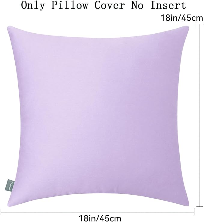 Thmyo 4-Pack 100% Cotton Comfortable Solid Decorative Throw Pillow Case Square Cushion Cover Pillowcase Sublimation Blank Pillow Covers DIY Throw Pillowcase (18x18 inch/ 45x45cm,Pale Purple)