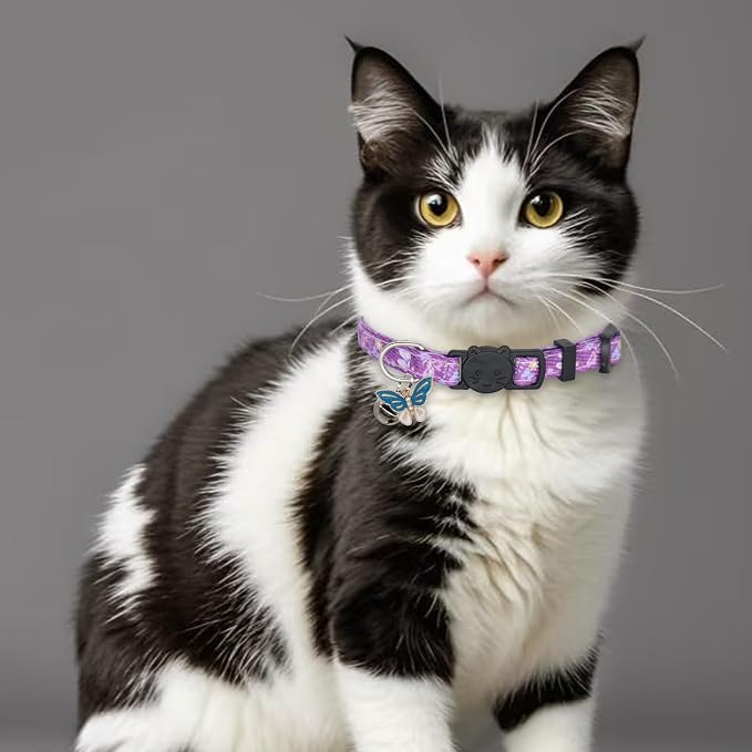 Cat Collar Breakaway, 2 Pack Cotton Kitten Collars with Bells and Removable Charms, Cute Butterfly Shaped for Indoor Boy, Girl and Adult Cats
