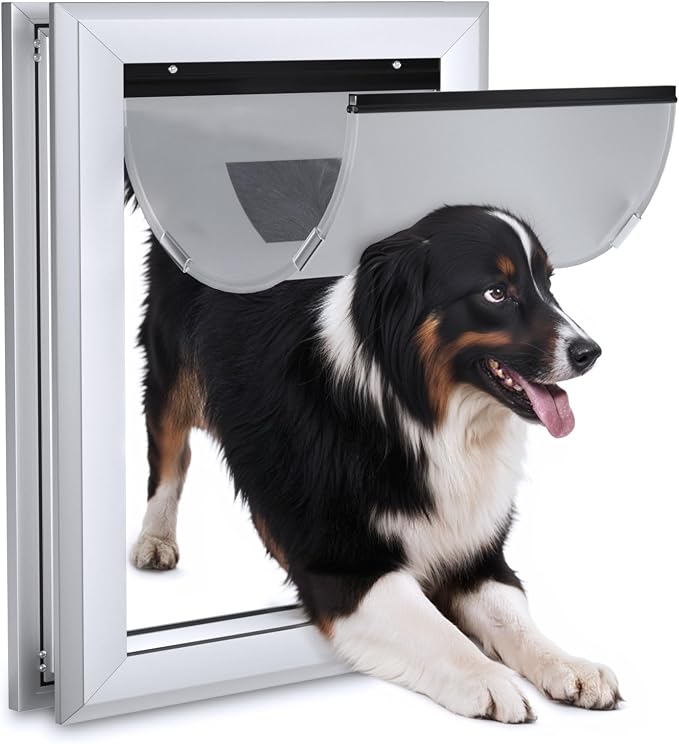 Ownpets Aluminum Dog Door for Large Dogs, Lockable & Weatherproof | For Dogs Up to 100lbs, 11.6x16.8in Opening, Magnetic Seal Flap, Dual Security Locks, Rust-Proof Aluminum Sturdy Frame
