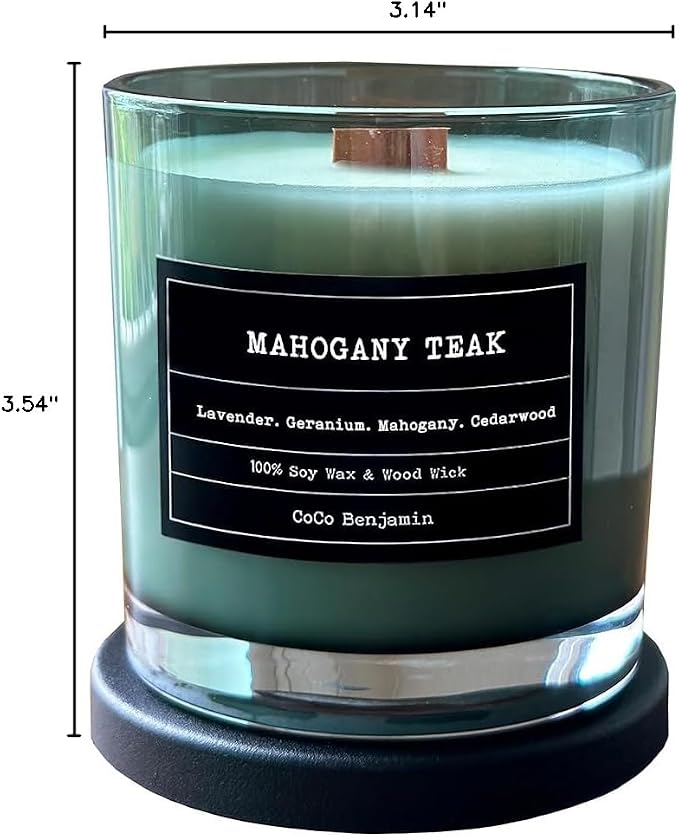 100% Soy, Highly Scented, Hand Poured Soy Candle (Mahogany Teak (Wooden Wick))