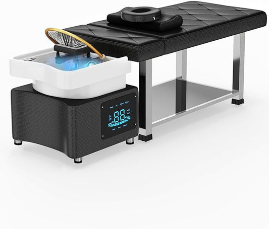 Artist hand Head Spa Bed, Hair Washing, Shampoo Massage Bed with Water Cycle Salon Equipment for Beauty Head Spa, Constant Temperature System (Silver)