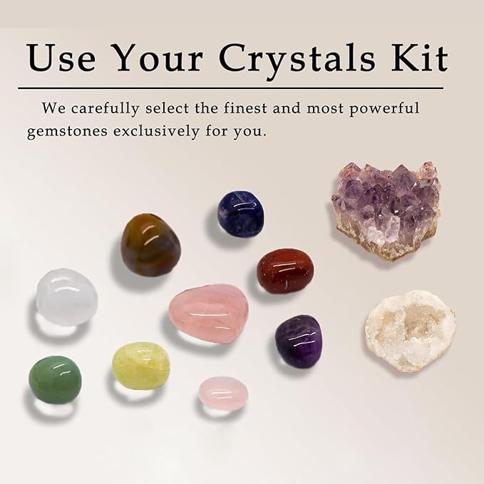 Crystals and Healing Stones, Healing Crystals, White Crystal Geode & Amethyst Cluster, Witchcraft Supplies, Chakra Stones Crystals Starter Kit, Crystal Set Gift Box
