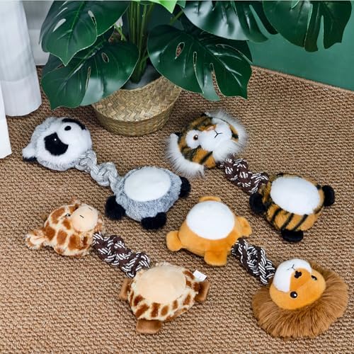 Giraffe Plush Squeaky Dog Toy with Rope Neck Puppy Teething Chew Toy Cute Soft Fun Multi-Functional Interactive Tug of War Dog Rope Toy for Small Medium Large Dogs Toy Gift 30cm/11.81in