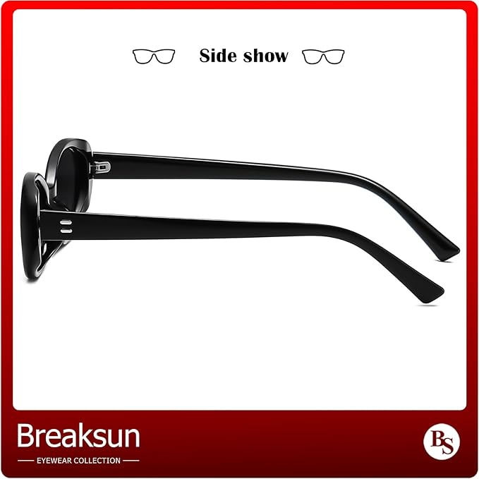 Breaksun Retro Oval Sunglasses for Women Men Fashion Small Oval Sunglasses 90s Vintage Shades