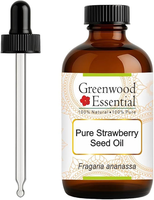 Greenwood Essential Strawberry Seed Oil (Fragaria ananassa) with Glass Dropper | Infused | Pure | Non-Sticky | Lightweight | For Skin Blend| Natural Plant Extract | Unisex | All Skin Type|120ml (4 oz)