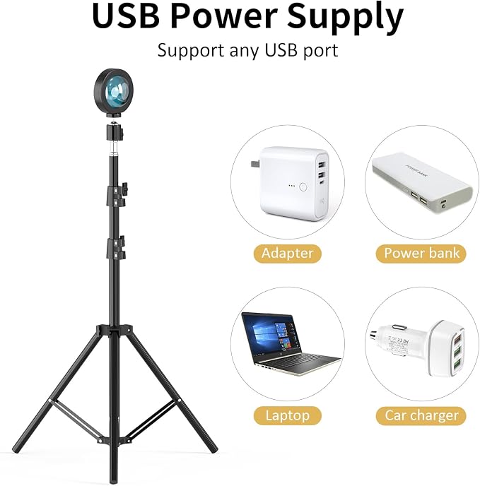 Balkwan Sunset Floor Lamp Projection 140cm Adjustable Stand Led Night Light 360 Degree Rotation Network Light with 3M USB Cable Floor Light for Living Room Bedroom