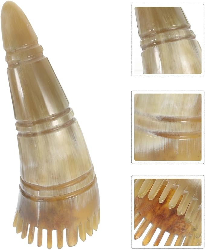 COLLBATH Natural Horn Wide Tooth Scalp Massage Comb Ergonomic Handle Head Therapy Brush for Dandruff Removal and Stress Relief