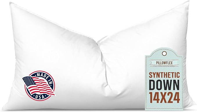 Pillowflex Synthetic Down Pillow Insert 14x24 in - Karate Chop Pillow | Large Rectangle Sham Form, Plush Polyester Cotton Blend, Cloud-Like Comfort, Clump-Resistant Fill, Smooth Elegant Finish
