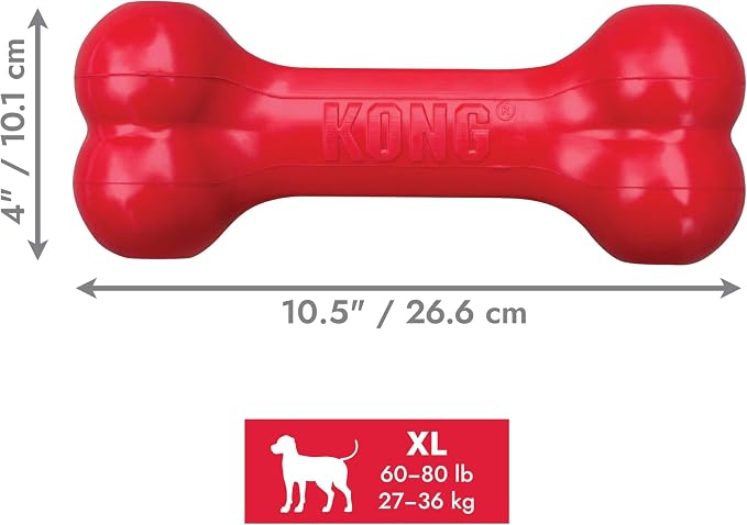 KONG Goodie Bone, Natural Rubber Treat Toy, Red, for Extra Large Dogs | Classic KONG Durable Natural Rubber Bone with Goodie Grippers That Hold Treats & Support Mental Engagement