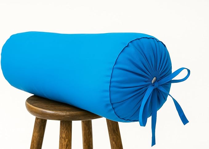 Round Bolster Cover Cervical Neck Roll Cotton Pillowcase for Cylindrical Pillow with Drawstring Closure Neck Pillow case 6" x 18" (15 x 45 cm) Turqouise Blue