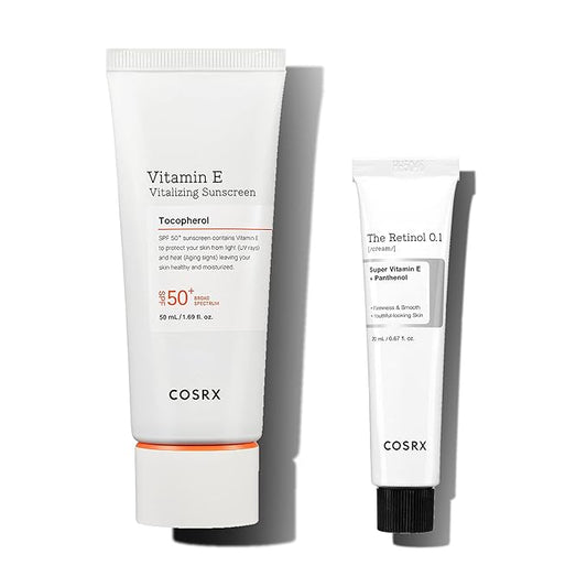 COSRX Morning Skincare Routine- Retinol 0.1% Cream + SPF 50 Vitamin E Suncscreen- Firm and Reduce Signs of Aging, Protect Skin from UVA & UVB Rays, No White Cast, Korean Skin Care