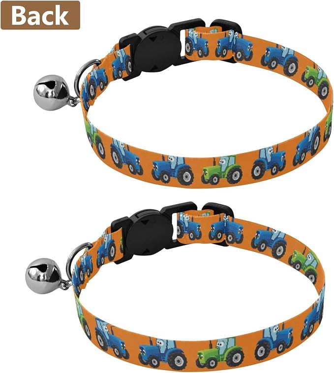 Tractor Orange Blue Kitten Collars 2 Pack Lightweight Small Dog Collar Adjustable Length 10.6" to 17.1"