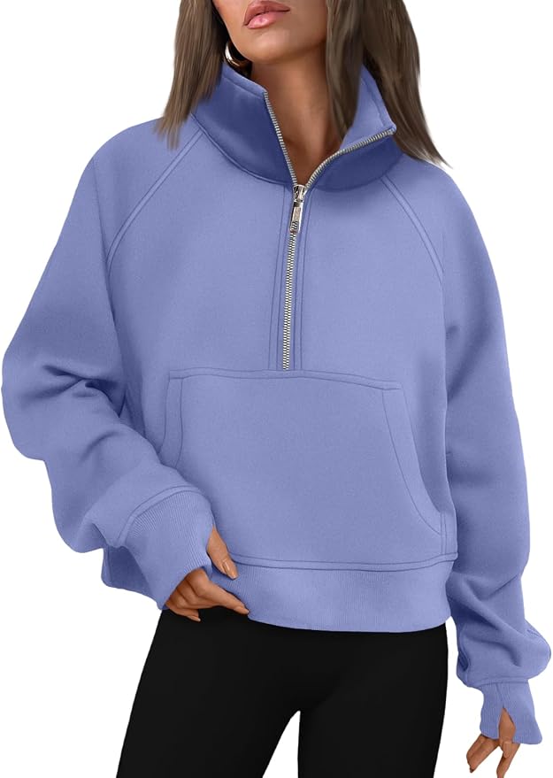 AUTOMET Womens Sweatshirts Half Zip Fleece Pullover Fall Outfits | Fall Fashion Clothes 2026,Cropped Sweatshirts,Cute Y2k Tops,Quarter Zipper Sweater,Winter Loungwear Outfits