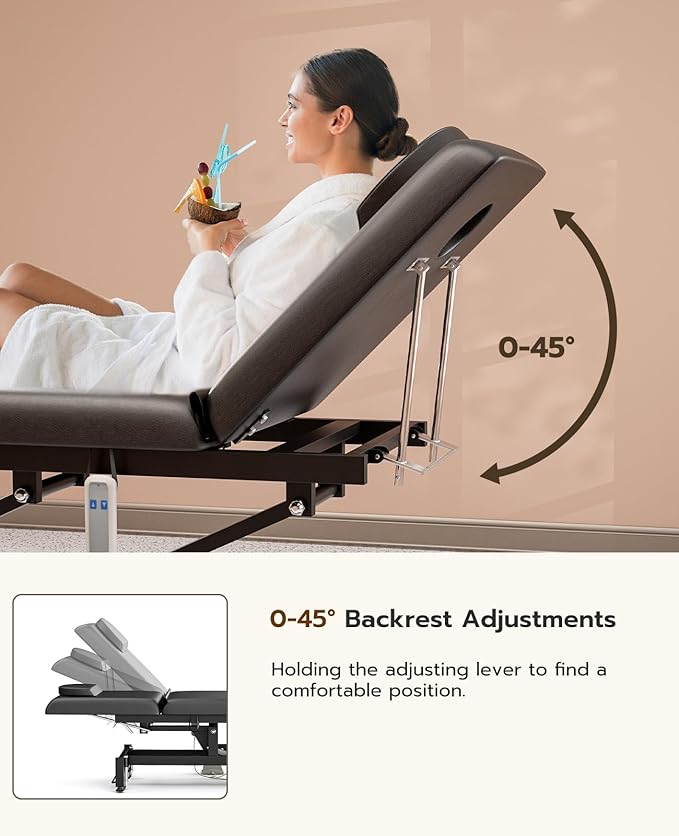 Icoget Electric Massage Table with Hand & Foot Controls, Adjustable Lift Facial Bed for Esthetician, Salon Waxing, Spa Treatments & Therapy Use, Black