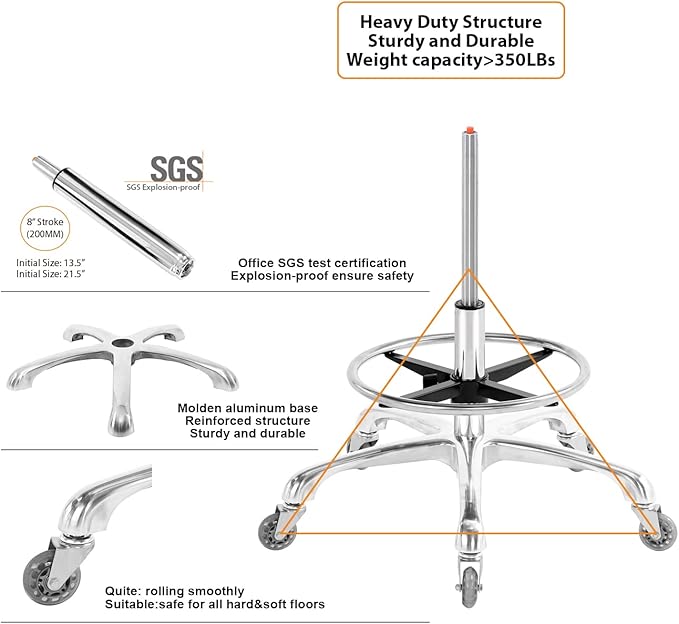 Saddle Stool Chair with Back Support Footrest, Heavy-Duty(350LBS), Hydraulic Rolling Swivel Adjustable Stool Chair for Salon Spa Beauty Massage Dental Clinic Home Office Use(Camel)