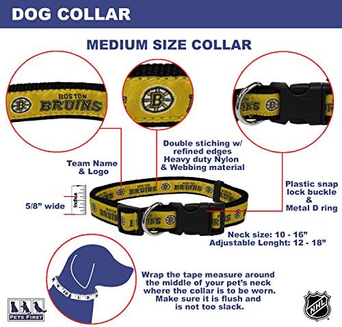 NHL Boston Bruins Collar for Dogs & Cats, Medium. - Adjustable, Cute & Stylish! The Ultimate Hockey Fan Collar!, Medium (12-18" Length x 0.62" Width)