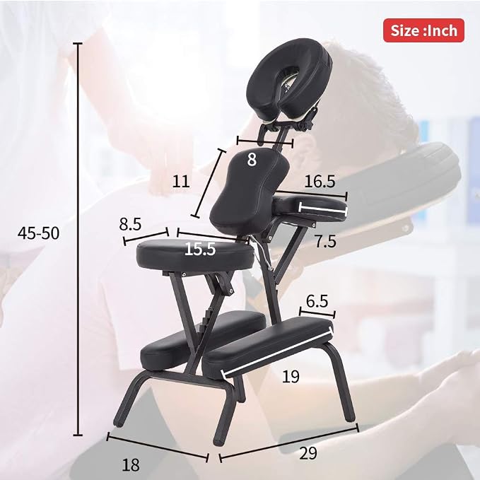 BestMassage Massage Chair Portable Massage Chairs Tattoo Spa, Height Adjustable Folding Leather Travel Salon Chair w/Free Carry Case (Black)