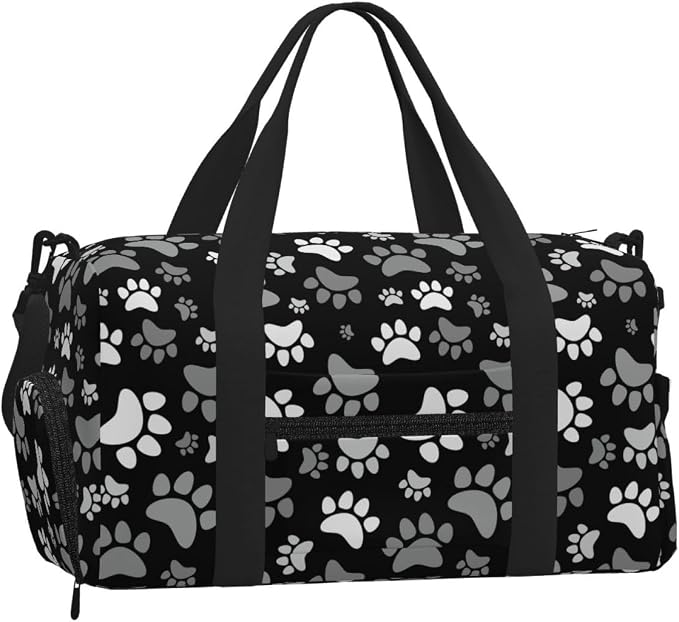 Fiokroo Sports Gym Bag Cute Dogs Paws Print Travel Duffel Bag For Men Women With Shoe Compartment Water Resistant Gym Bag Carry On Duffel Bag For Weekend Traveling Yoga Gym Sports
