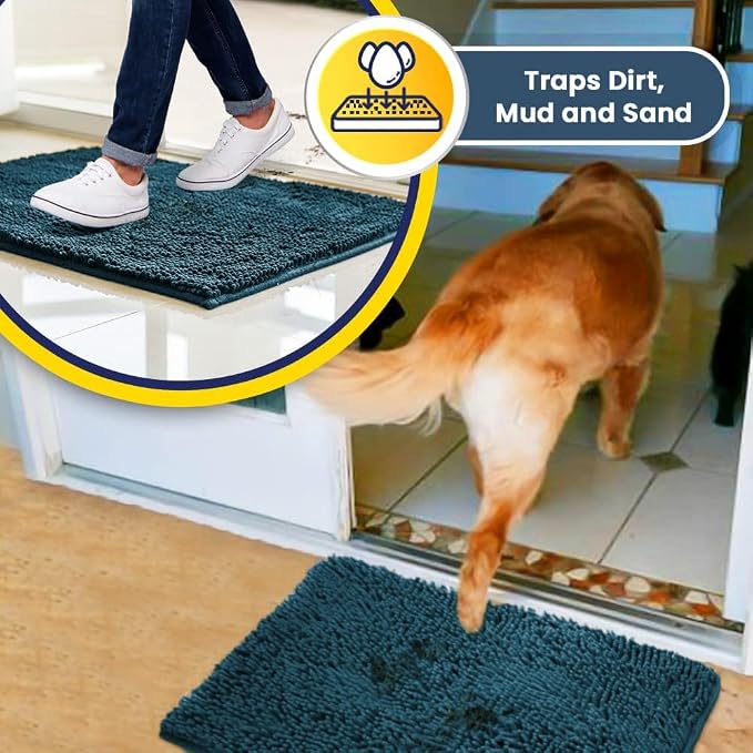 Muddy Mat® | Super Water Absorbent Door Mat Indoor, Microfiber Quick Dry Chenille Entryway Rug,Slip Resistant Front Door Mat,Indoor Mats for Entryway,Machine Washable Pet Rug, Atlantic Blue 36"x60"