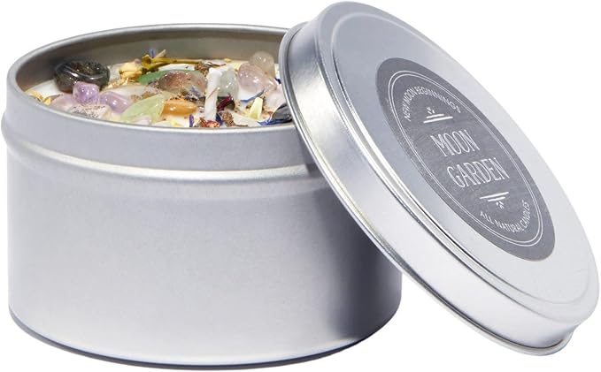 Moon Garden Candle by New Moon Beginnings - Soy Candle - All Natural Aromatherapy Crystal Candles - Intention Candle - Manifestation Candle - 8 oz Tin
