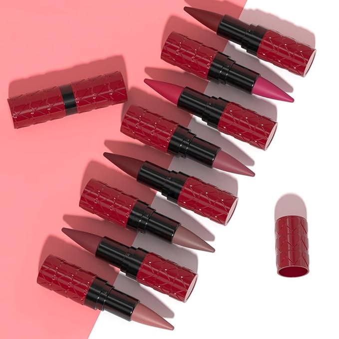 evpct Bright Red Gradient Matte Lipstick Lip Liner Combo Set for Older Women Long Lasting Waterproof, Big Red Lips Stick Crayon Pencil Cream Lip Liner and Lipstick Combo Makeup, Flawless Ombre Effect