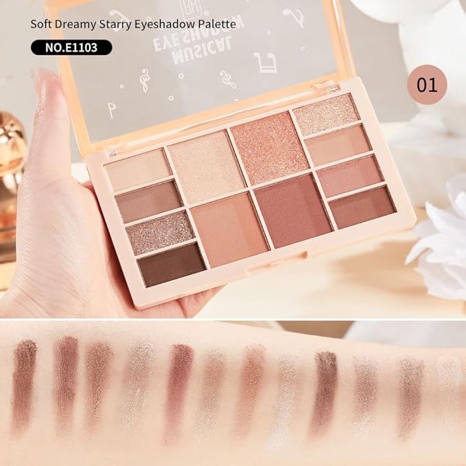 12-Color Nude Neutral Eyeshadow Palette – Matte Shimmer Glitter Warm Brown Caramel Eye Shadow Kit, High Pigment Long-Lasting Blendable Natural Soft Glam Makeup Palette for Daily Wear & Beginners