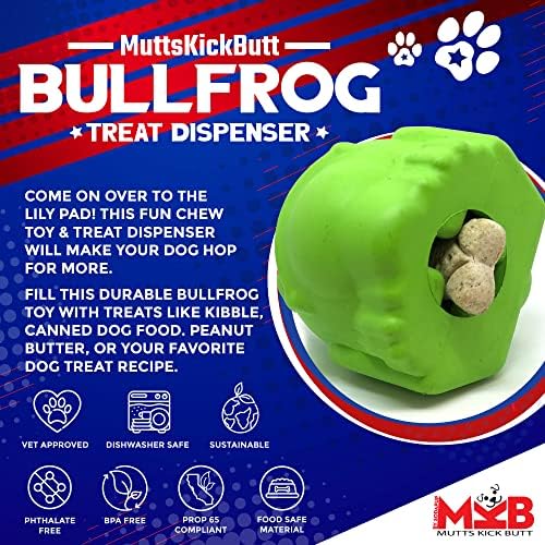 SodaPup MuttsKickButt Bullfrog – Durable Dog Treat Dispenser & Chew Toy Made in USA from Non-Toxic, Pet Safe, Food Safe Natural Rubber for Mental Stimulation, Problem Chewing, Calming Nerves & More