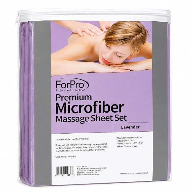ForPro Professional Collection Premium Microfiber 3-Piece Massage Sheet Set, Lavender, Ultra-Light, Stain and Wrinkle-Resistant Includes Massage Flat and Fitted Sheet and Massage Face Rest Cover