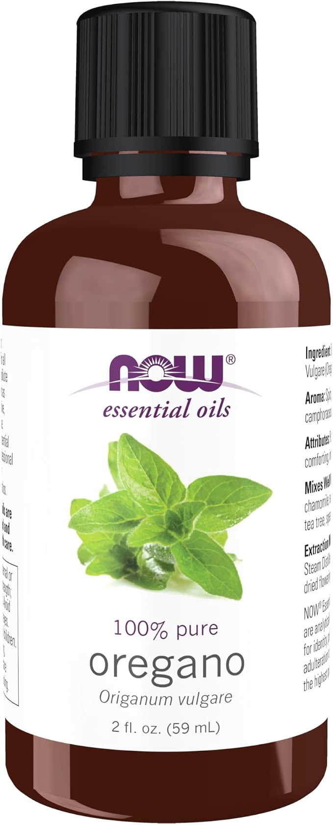 NOW Essential Oils, Oregano Oil, Comforting Aromatherapy Scent, Steam Distilled, 100% Pure, Vegan, Child Resistant Cap, 2-Ounce
