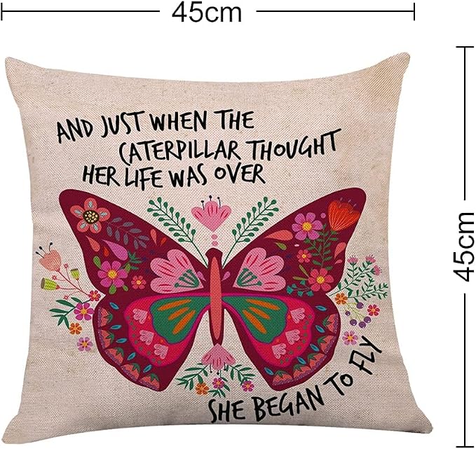 Littlefa Butterfly Decorative Throw Pillow Cover, She Began to Fly Sign | Motivational Throw Pillow Covers for Girls, Inspirational Decorative Pillow Case for Couch Girls Bedroom, 18×18 In