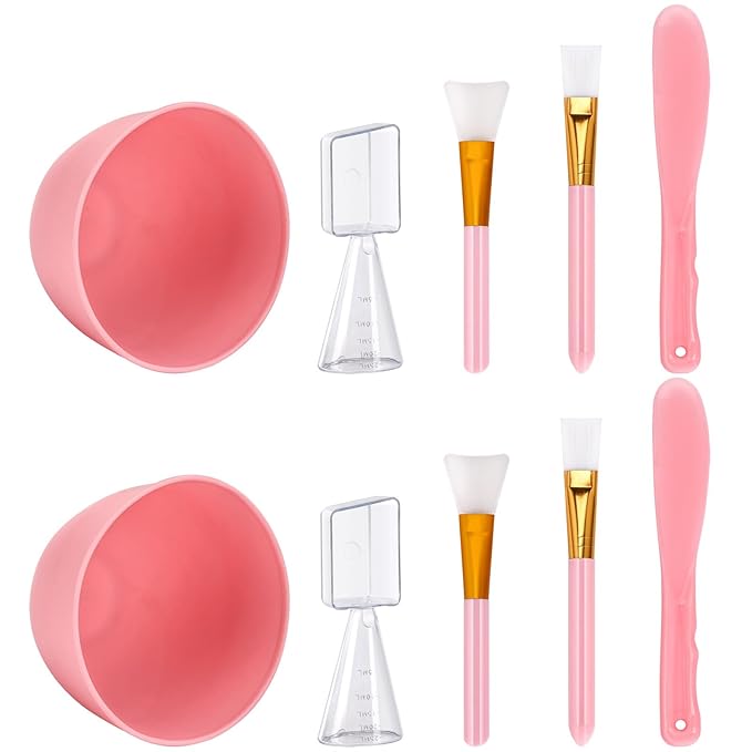 Tecbeauty Face Mask Mixing Bowl Set, 10 Pcs DIY Facemask Mixing Tool Kit with Silicone Facial Mask Bowl Brushes Stick Spatula Measuring Cup (Pink)