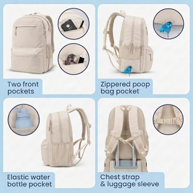 Rubyloo Dog Travel Backpack for Supplies - Dog Diaper Bag with Travel Bowls