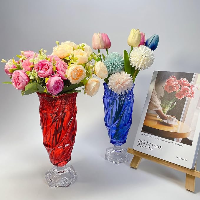 Glass Flower vase 2.4lb 9.5inch,Bohemian Style, for Centerpieces,Wedding,Home Decor Glass Vase (Blue)