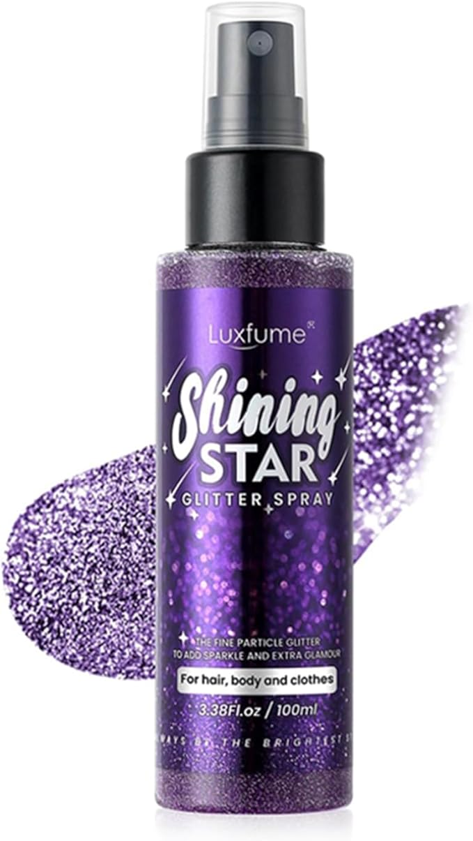 Body Glitter,100ML Body Glitter Spray,Glitter Spray for Hair/Body/Clothes,Long-Lasting and Quick-Drying Purple Glitter Hairspray Suitable for Stage, Festival Rave and Makeup Prom(3.38 Fl Oz)