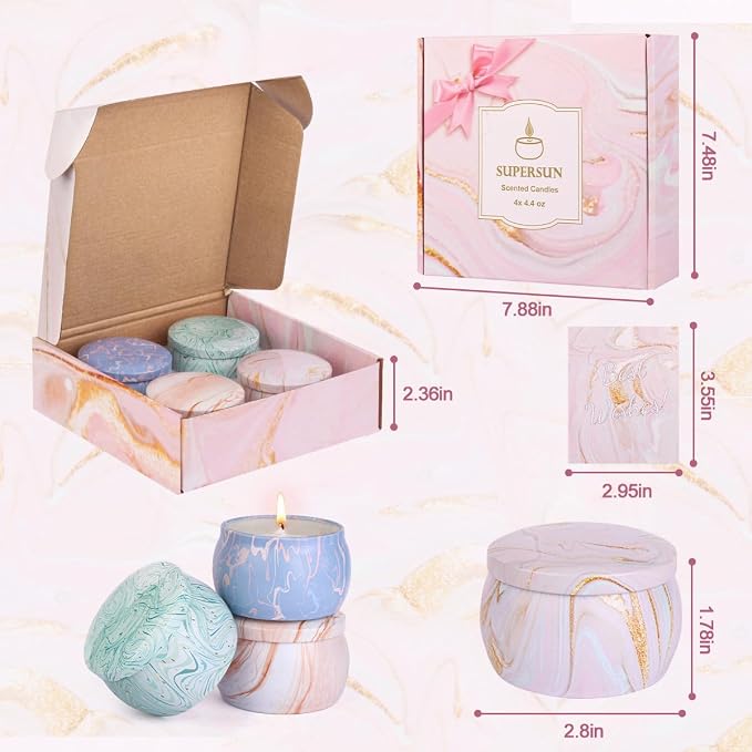 Candles Gifts for Women, Aromatherapy Candle Set, 17.6 oz 4 Pack Vanilla Lemon Fig Lavender Candle for Home Scented 120H Burning, Christmas Birthday Holiday Valentines Day Presents Small Gifts