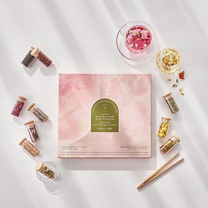 KKOKDAM Premium 10-Tea Sampler Gift Set with Wooden Tweezers – 5 Blooming Flower & 5 Blended Loose Leaf Teas – Unique Korean Gift Box for Women, Mom & Tea Lovers – 1.68oz Variety Pack