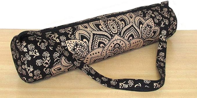 ICC Black Gold Mandala Full-Zip Exercise Yoga Mat Carry Bag Gym Beach Pilates Carrier Bags Hippie Mandala Indian Cotton Bag