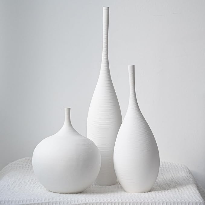 Relexome White Ceramic Vase Modern Boho Wabi-Sabi Flower Vase Set of 3 Decorative Aesthetic Vases for Centerpieces Pampas Matte Minimalist Vases for Living Room Table Shelf Home Decor Gift