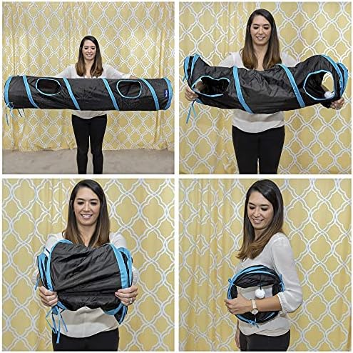 PetLike Cat Tunnel for Indoor Cats Collapsible Pop-up Pet Tube Peek Hole Hideaway Play Toys for Cats with Ball