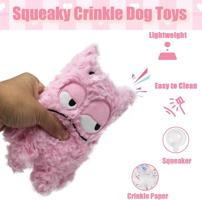 Monster Dog Valentine Toy for Puppy Gifts, Stuffed Dog Plush Toy | Crinkle Squeaky, Soft Lightweight Toy for Fetch and Chew, Interactive Outdoor Indoor Play for Tug, For Puppy Small Medium Dog
