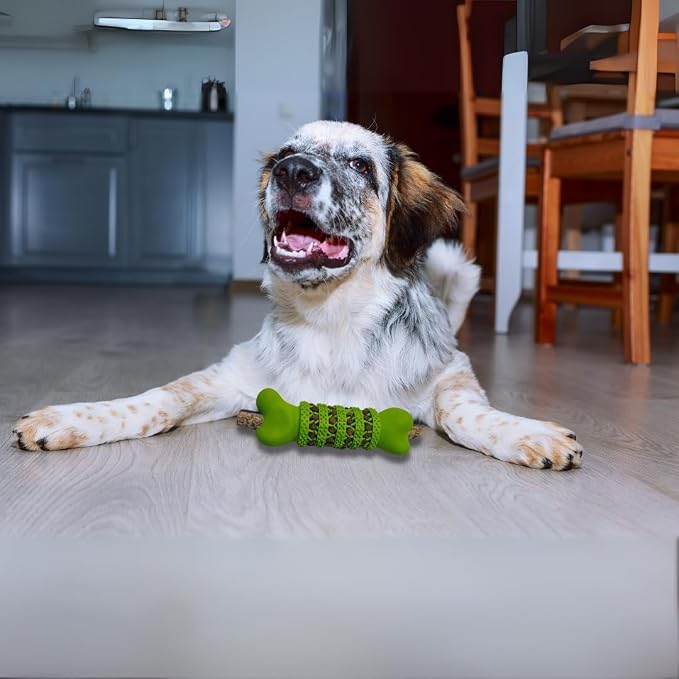 Durable Interactive Dog Bone Toys 2-Pack (6.5”) for Medium & Large Dogs – Treat Dispensing Chew Bones with Teeth Cleaning & Puzzle Design (Green & Red)
