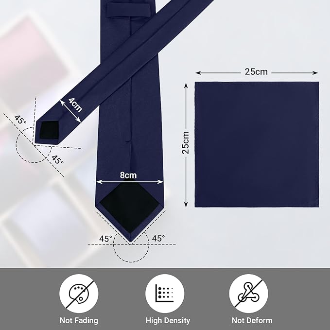 Black Tie Set in Gift Box Mens Solid Color 3.15" (8CM) Black Necktie and Pocket Square Set