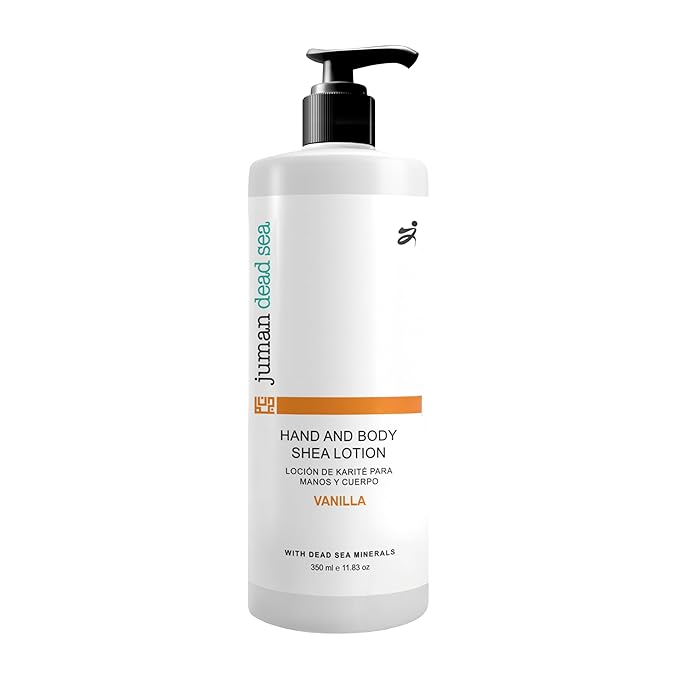 JUMAN Dead Sea Minerals Fast Absorbing & Non-Greasy Body Lotion | Vanilla | Intense Beauty Dry Skin Moisturizer | Hydrating Moisturizer with Shea and Cocoa Butter & Sweet Almond Oil | Vegan | 11.8 OZ