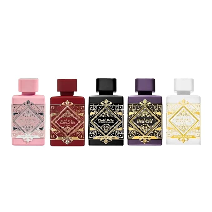 Lattafa Bade'e Al Oud Collection – 5 × 5 ml Eau de Parfum Gift Set for Unisex (Honor & Glory + Sublime + Amethyst + Oud for Glory + Noble Blush)