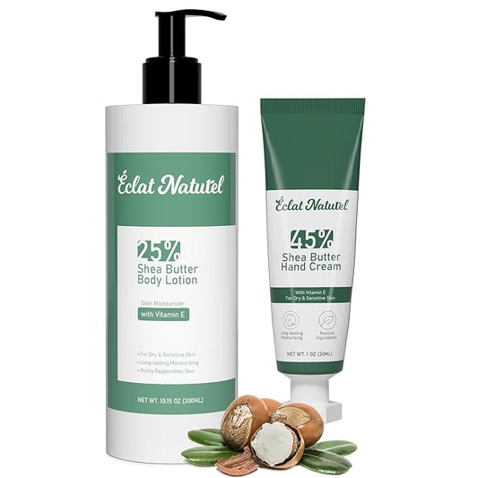 Hand Cream & Body Lotion Set, with Shea Butter & Vitamin E Lotions for Dry Skin, Deep Moisturizing Nourishing Skin Moisturizer, 1 Fl Oz Hand Cream & 10.15 Fl Oz Body Lotion