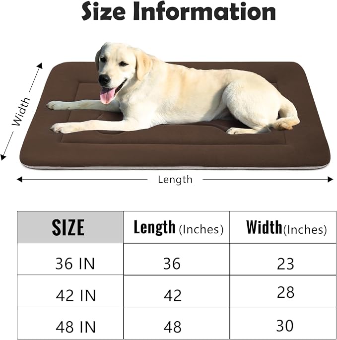 Extra Large Dog Bed Soft Dog Crate Pad Mat, 48 in Non-Slip Bottom Washable Dog Sleeping Mattress Pet Beds Cat Bed Kennel Pad, Dark Brown