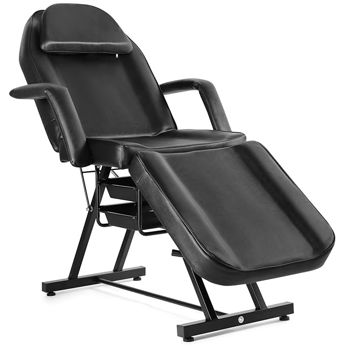 Artist hand Facial Tattoo Chair Massage Bed Salon Lash Chair for Eyelash Extensions Tattoo Table Salon Chair with Trays (Black 1)