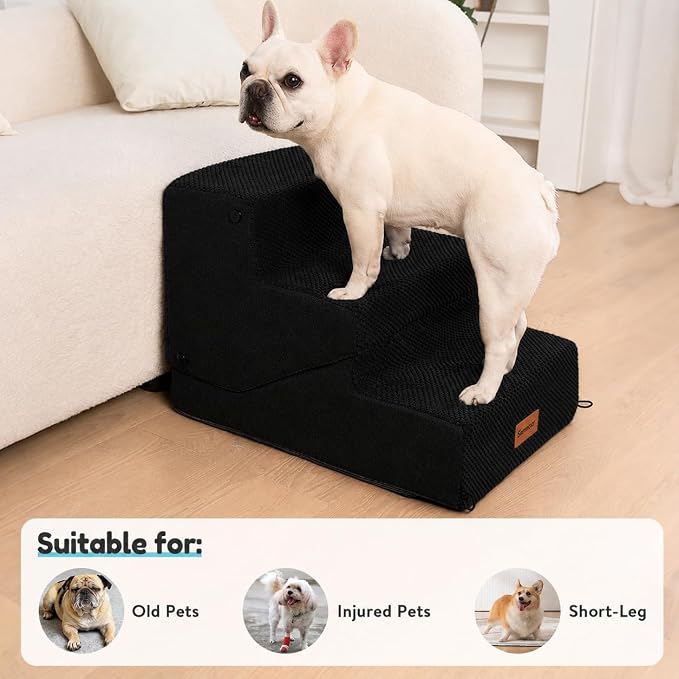 4-Step Dog Stair and Ramp for Small Dogs and Cats, Pet Steps for Bed with Non-Slip Bottom, Black