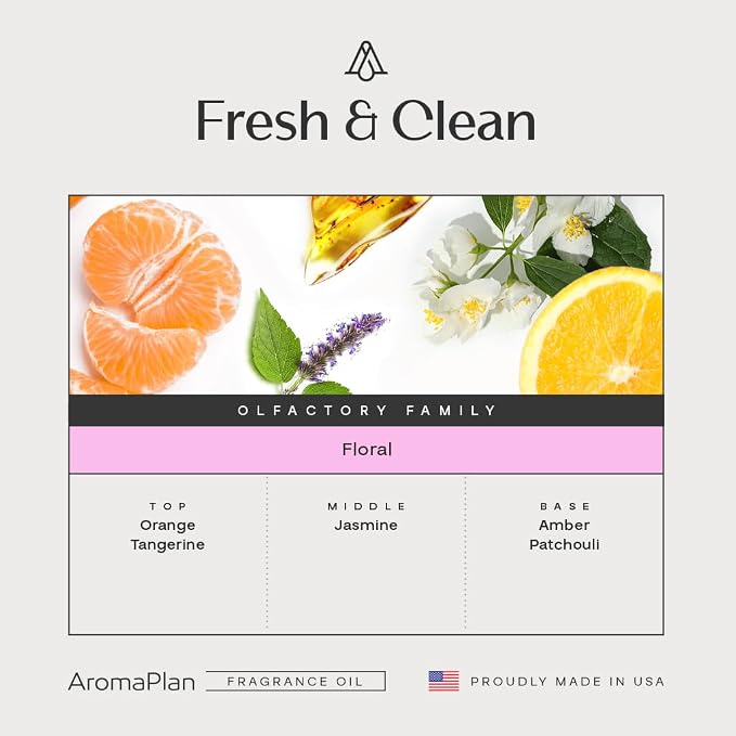 AromaPlan Scents, Clean Smelling Essential Oils, Fresh & Clean 5 Fl Oz (148ml)-Fresh Scent Essential Oil for Diffuser, USA Fragrance, Bigger Bottle, Bolder Aroma & Longer Lasting